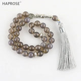 Gray Agate Stone Tasbih Prayer Islamic Muslim 33/99 Beads Necklace Tasbeeh