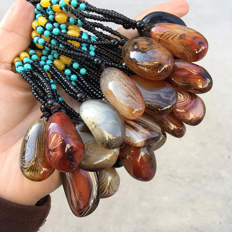 Natural Agate Rough Stone Pendant Silk Handle Car Hanging Jewelry