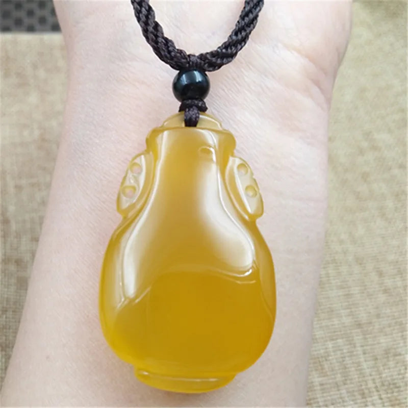 Natural Agate Chalcedony Hand-Carved Vase Pendant