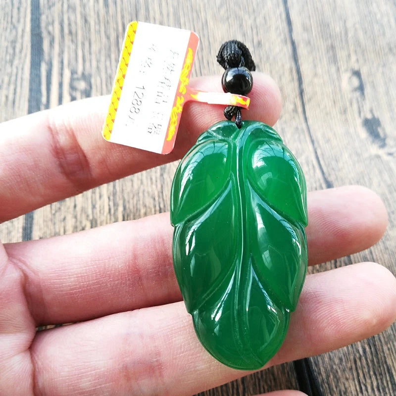 Green Jade Pendant Necklace for Women Men Leaves Jade Jewelry