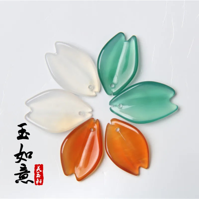 100% Real Jade Bracelets Necklace Agate Handcarved Cherry Petal DIY