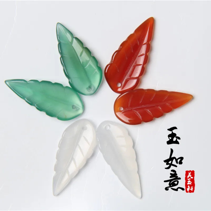 Natural Agate Handcarved Leaves DIY Jade Bracelet Necklace Accessories