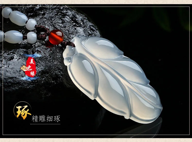 Natural Agate Jade Pendant Necklace Leaves Jade Women Men Jade Necklaces