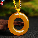 Agate Yellow Green Jade Pendant Necklace Safety Button Women Men Jade Jewelry