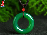 Agate Yellow Green Jade Pendant Necklace Safety Button Women Men Jade Jewelry