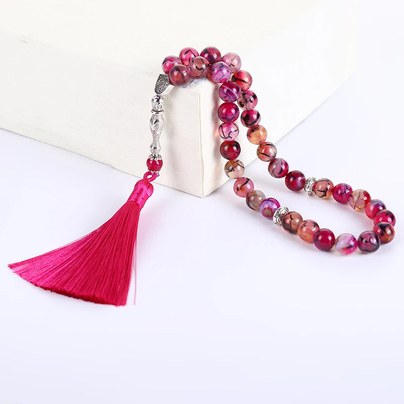 Natural Agate Stones Tasbih 99 Beads Rosary Muslim Misbaha Prayer Bracelet