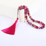 Natural Agate Stones Tasbih 99 Beads Rosary Muslim Misbaha Prayer Bracelet