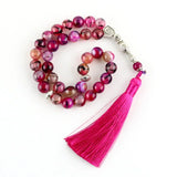 Natural Agate Stones Tasbih 99 Beads Rosary Muslim Misbaha Prayer Bracelet