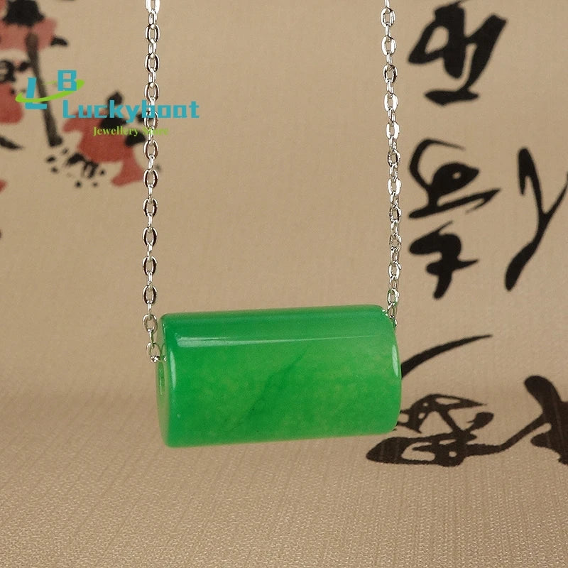 Natural Green Malay Jade Tube Pearl Pendant