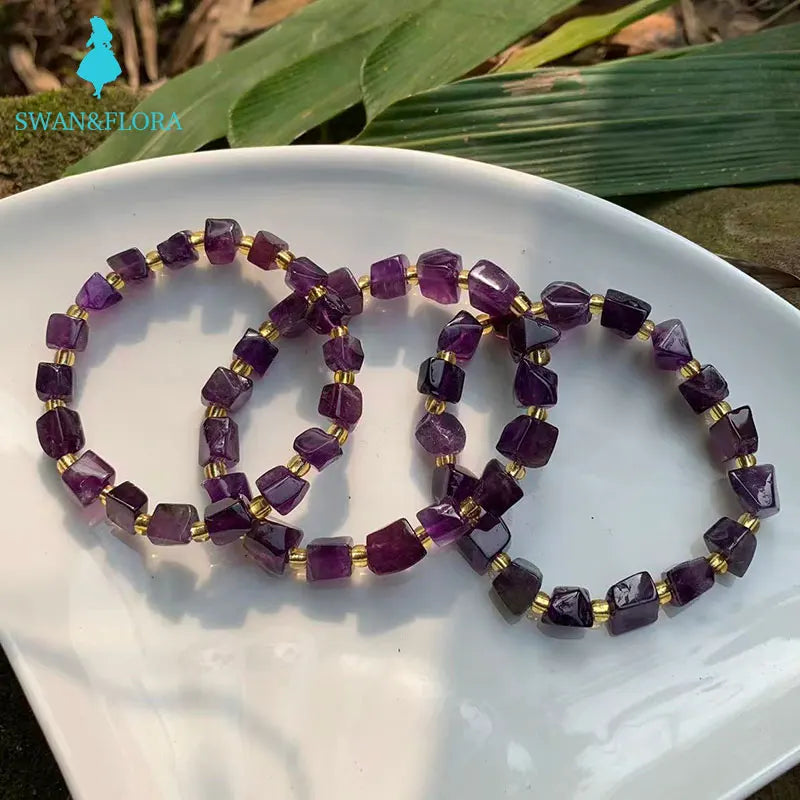 Amethyst Crystal Bracelet Titanium Beads 7mm 8mm