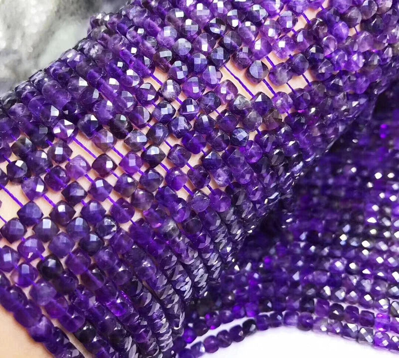 Natural Amethyst Faceted Cube Beads for Jewelry Making