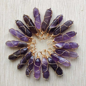Amethyst Stone Iron Wire Pendants 20pcs