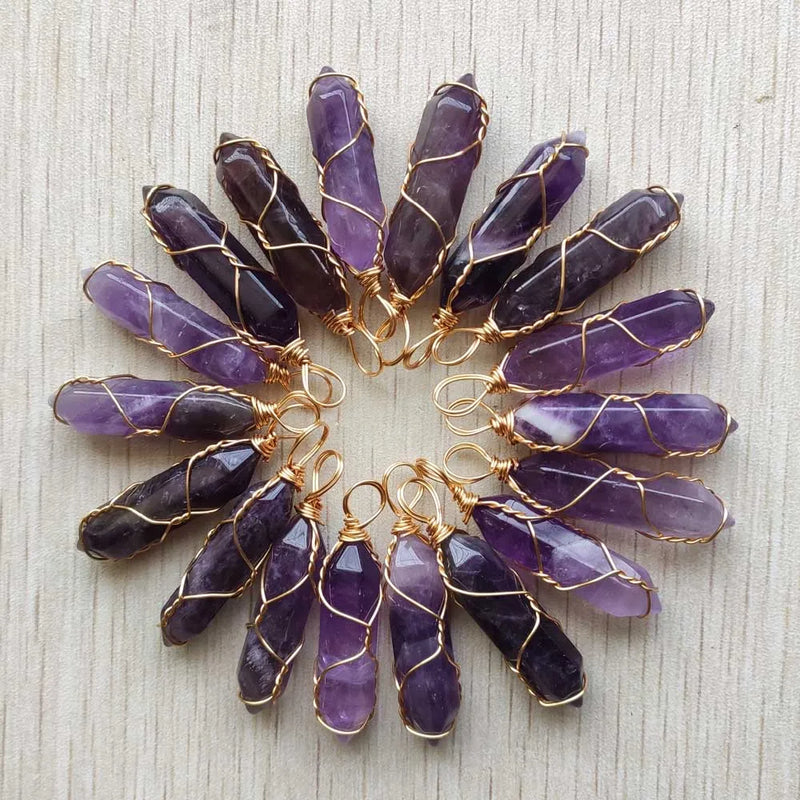 Amethyst Stone Iron Wire Pendants 20pcs