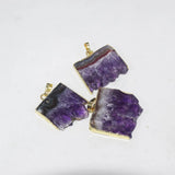 Amethyst Slice Rectangle Pendant - Purple Quartz Crystal Geode Druzy