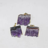 Amethyst Slice Rectangle Pendant - Purple Quartz Crystal Geode Druzy