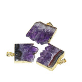 Amethyst Slice Rectangle Pendant - Purple Quartz Crystal Geode Druzy