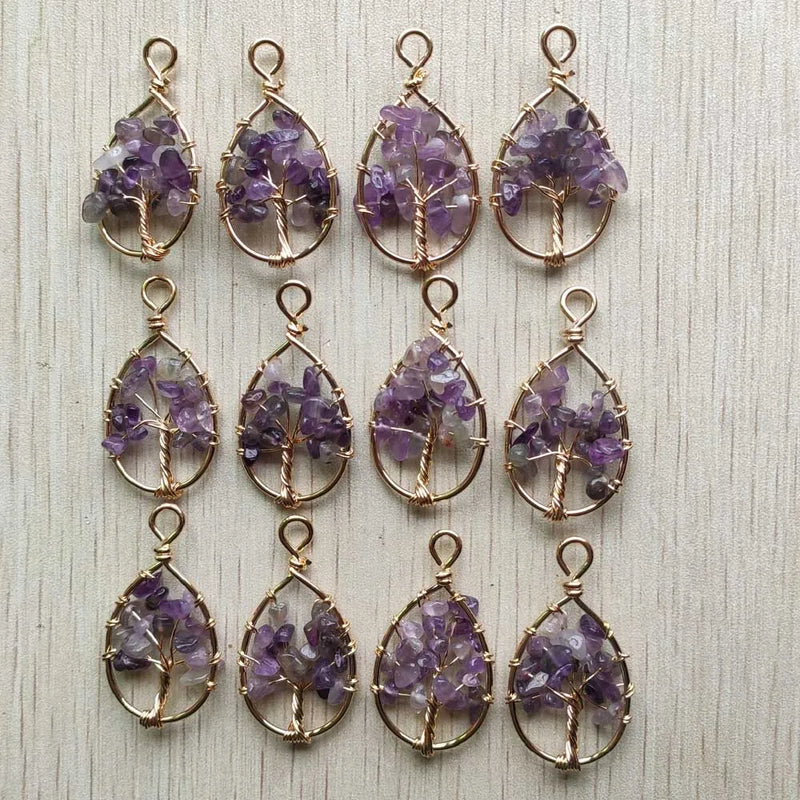 Amethyst Tree of Life Water Drop Pendants for Jewelry Making