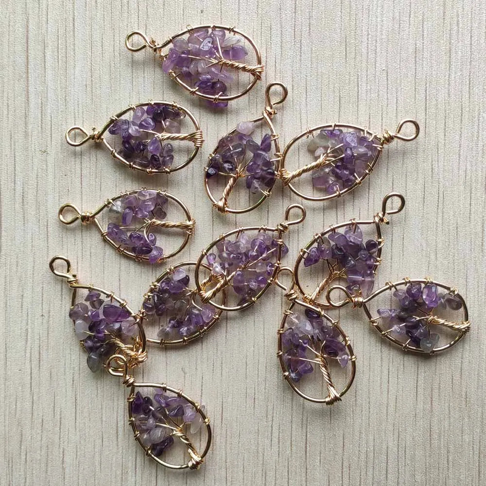 Amethyst Tree of Life Water Drop Pendants for Jewelry Making