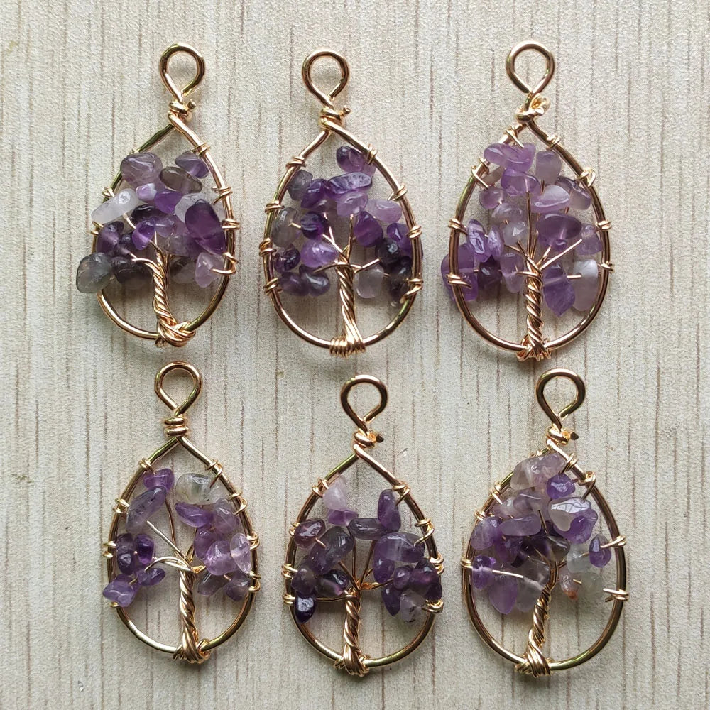 Amethyst Tree of Life Water Drop Pendants for Jewelry Making