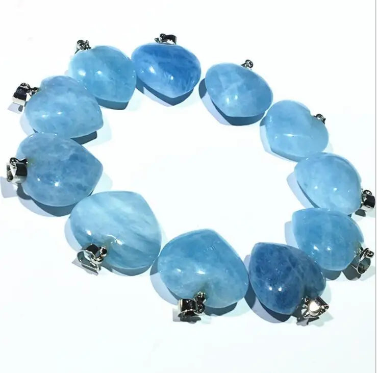 Aquamarine Heart Pendant Crystal Drop Necklace