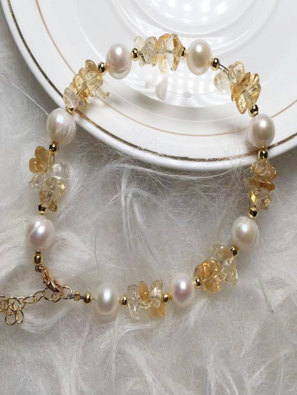 Baroque Citrine Freshwater Pearl Bracelet with 14kgp Clasp