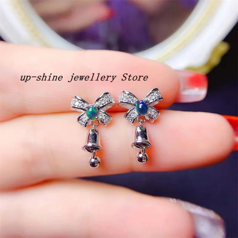 Natural Opal Earrings 925 Silver Simple Inlay Platinum Plated