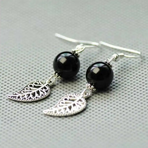 Agate Beads Earrings Tibetan Silver Leaf Freshwater Lucky Mother's DIY