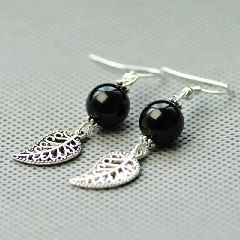 Agate Beads Earrings Tibetan Silver Leaf Freshwater Lucky Mother's DIY