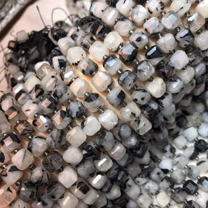 Rutilated Quartz Cube Beads 8mm Faceted for Jewelry Making