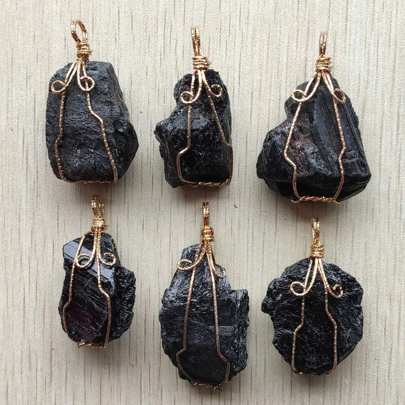 Tourmaline Stone Wire Irregular Pendants for Jewelry Making 6pcs/lot