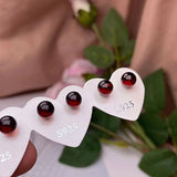 Blood Amber Stone Earrings 925 Silver Stud Rare Jewelry Women