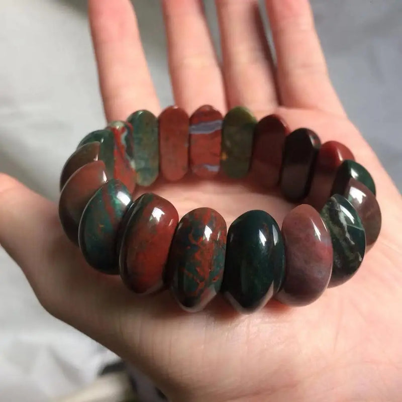 Bloodstone/Heliotrope Stone Beads Bracelet Natural Gemstone Bangle