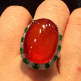 Chalcedony Red Oval Egg Face Ring Adjustable Chinese Retro Jewelry