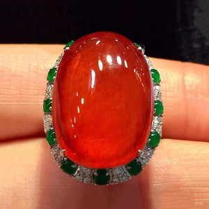 Chalcedony Red Oval Egg Face Ring Adjustable Chinese Retro Jewelry