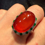 Chalcedony Red Oval Egg Face Ring Adjustable Chinese Retro Jewelry