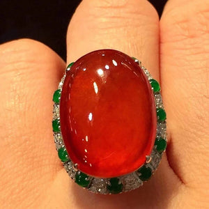 Chalcedony Red Oval Egg Face Ring Adjustable Chinese Retro Jewelry