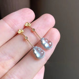 Chalcedony Gourd Egg Face Diamond Earrings Chinese Retro Lady Silver Jewelry
