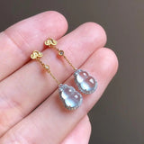 Chalcedony Gourd Egg Face Diamond Earrings Chinese Retro Lady Silver Jewelry