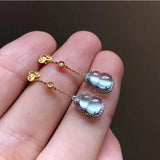 Chalcedony Gourd Egg Face Diamond Earrings Chinese Retro Lady Silver Jewelry