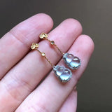 Chalcedony Gourd Egg Face Diamond Earrings Chinese Retro Lady Silver Jewelry