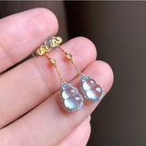 Chalcedony Gourd Egg Face Diamond Earrings Chinese Retro Lady Silver Jewelry