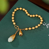 Chalcedony Magnolia Flower Bracelet Retro Bead Chain Silver Jewelry