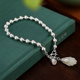 Chalcedony Magnolia Flower Bracelet Retro Bead Chain Silver Jewelry