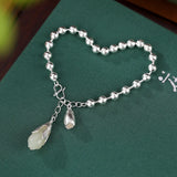 Chalcedony Magnolia Flower Bracelet Bead Chain Silver Jewelry