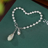 Chalcedony Magnolia Flower Bracelet Retro Bead Chain Silver Jewelry
