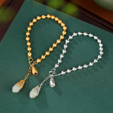 Chalcedony Magnolia Flower Bracelet Bead Chain Silver Jewelry