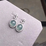 Chalcedony Oval Diamond Earrings Light Charm Silver Jewelry
