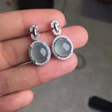 Chalcedony Oval Diamond Earrings Light Charm Silver Jewelry