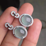 Chalcedony Oval Diamond Earrings Light Charm Silver Jewelry
