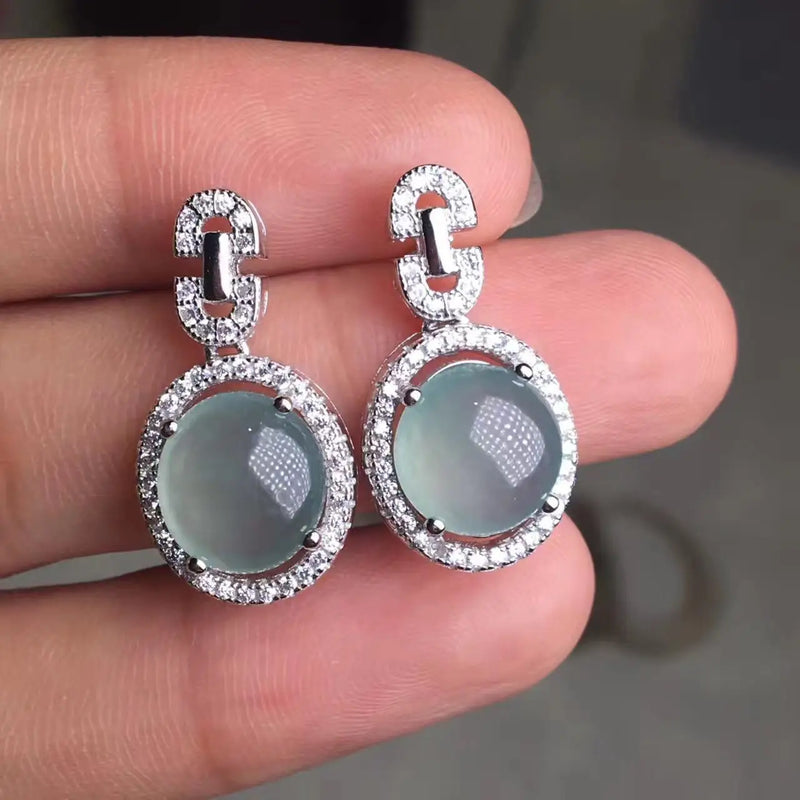 Chalcedony Oval Diamond Earrings Light Charm Silver Jewelry